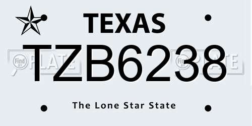 TZB6238 Texas License Plate
