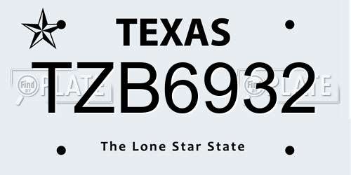 TZB6932 Texas License Plate