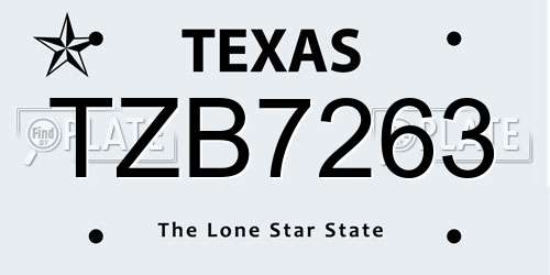 TZB7263 Texas License Plate