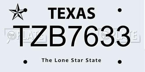 TZB7633 Texas License Plate