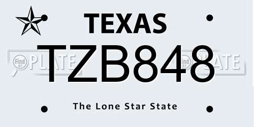 TZB848 Texas License Plate