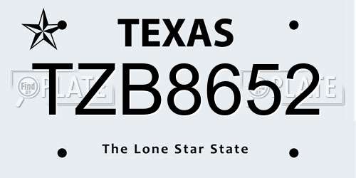 TZB8652 Texas License Plate