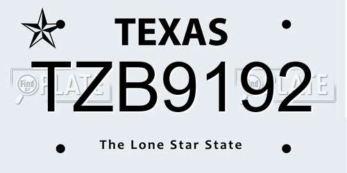 TZB9192 Texas License Plate
