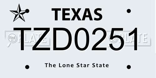 TZD0251 Texas License Plate