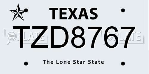TZD8767 Texas License Plate