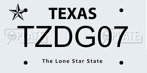 TZDG07 Texas License Plate