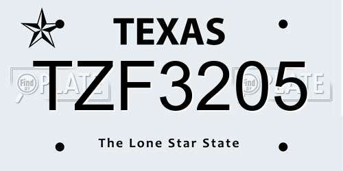 TZF3205 Texas License Plate