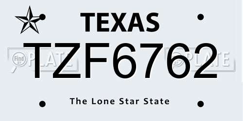 TZF6762 Texas License Plate