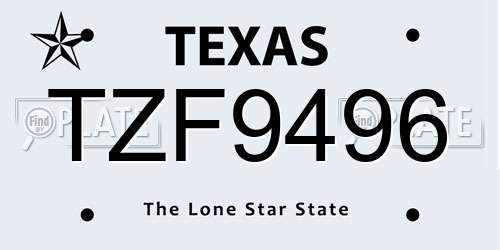 TZF9496 Texas License Plate