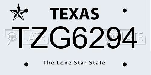 TZG6294 Texas License Plate