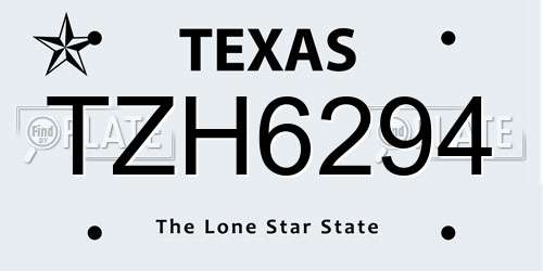 TZH6294 Texas License Plate