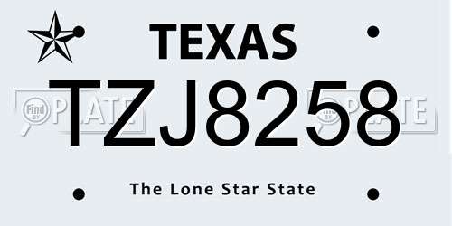 TZJ8258 Texas License Plate