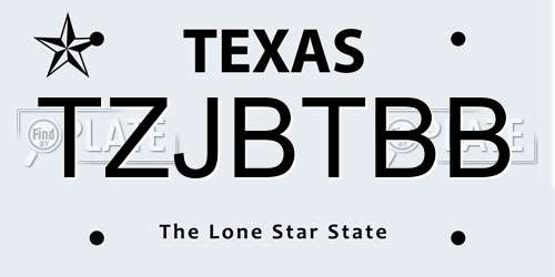 TZJBTBB Texas License Plate