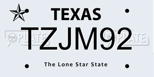 TZJM92 Texas License Plate