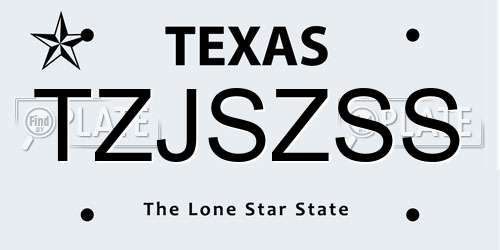 TZJSZSS Texas License Plate