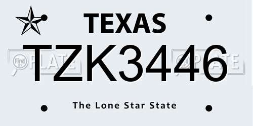 TZK3446 Texas License Plate