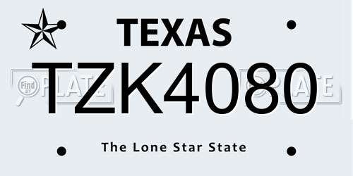 TZK4080 Texas License Plate