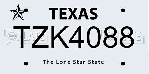 TZK4088 Texas License Plate