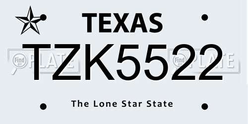 TZK5522 Texas License Plate