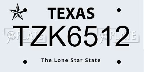 TZK6512 Texas License Plate
