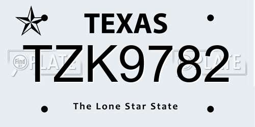 TZK9782 Texas License Plate