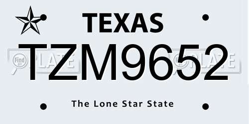 TZM9652 Texas License Plate