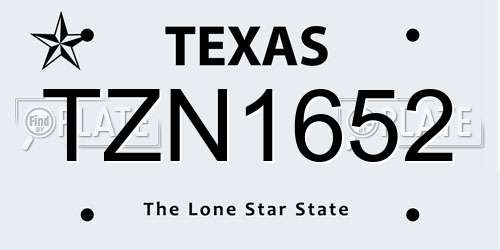 TZN1652 Texas License Plate