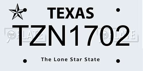 TZN1702 Texas License Plate