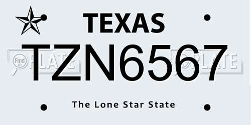 TZN6567 Texas License Plate