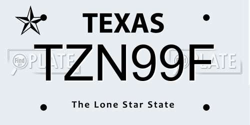 TZN99F Texas License Plate