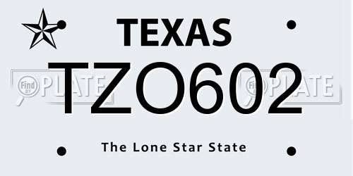 TZO602 Texas License Plate