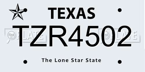 TZR4502 Texas License Plate