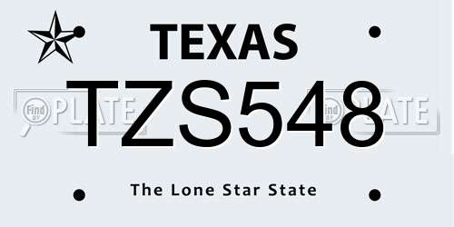 TZS548 Texas License Plate
