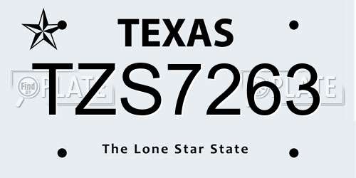 TZS7263 Texas License Plate