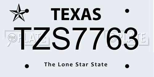 TZS7763 Texas License Plate