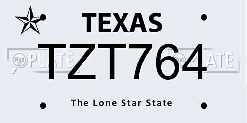 TZT764 Texas License Plate