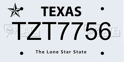 TZT7756 Texas License Plate