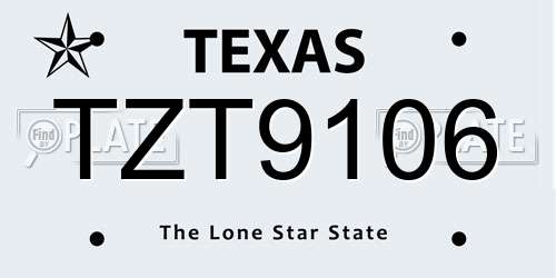 TZT9106 Texas License Plate