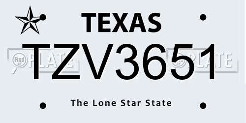 TZV3651 Texas License Plate