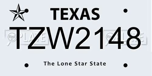 TZW2148 Texas License Plate