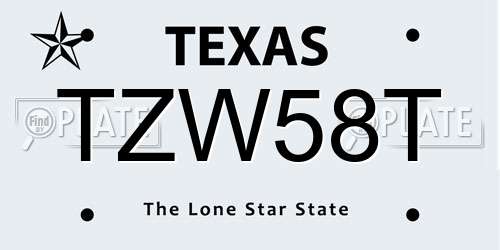 TZW58T Texas License Plate