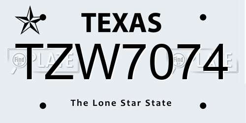 TZW7074 Texas License Plate