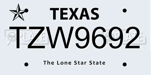 TZW9692 Texas License Plate