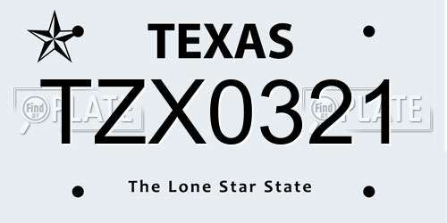 TZX0321 Texas License Plate