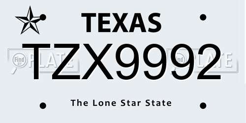 TZX9992 Texas License Plate