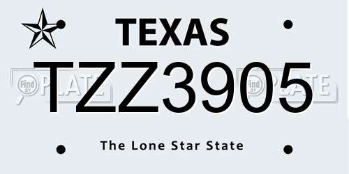 TZZ3905 Texas License Plate