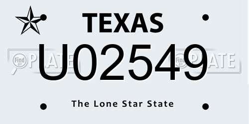 U02549 Texas License Plate