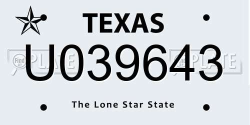 U039643 Texas License Plate