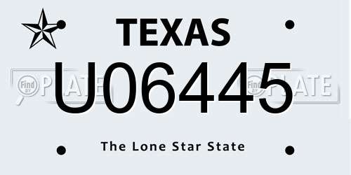 U06445 Texas License Plate