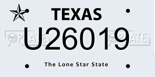 U26019 Texas License Plate
